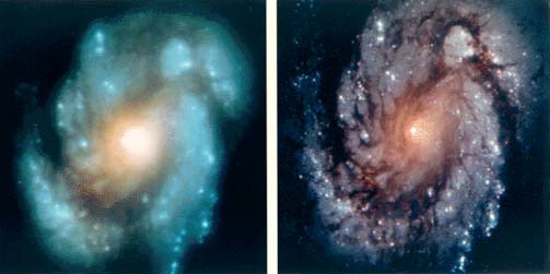 허블 망원경 수리 전(왼쪽),
                    후(오른쪽) 영상