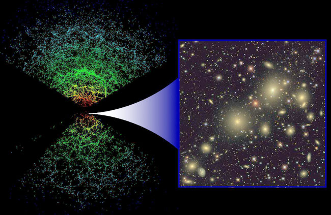 What does the large scale structure of the universe look like? Explain why  we think this structure reflects the density patterns of the early  universe.